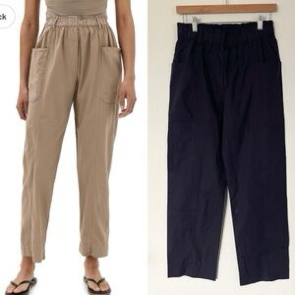 Xrena Woman Navy Cotton High-Rise Elastic Waist Pants - Sz S